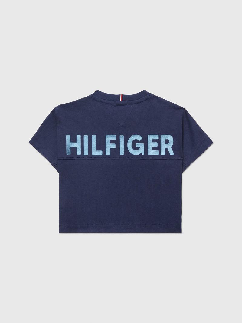 Lány Tommy Hilfiger Back Logo Shimmer Póló Sötétkék | HU 1910DFM